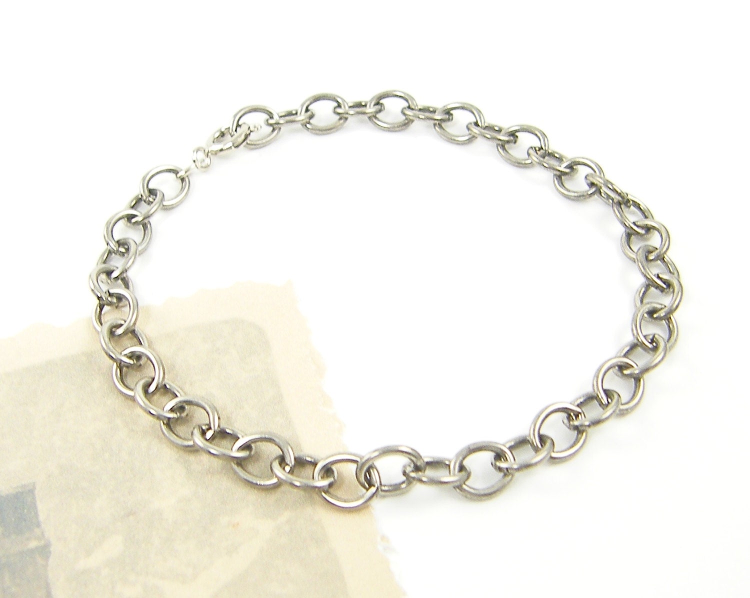 Silver Chain Bracelet, Silver Plated Oxidized Chain Link Bracelet Jewelry