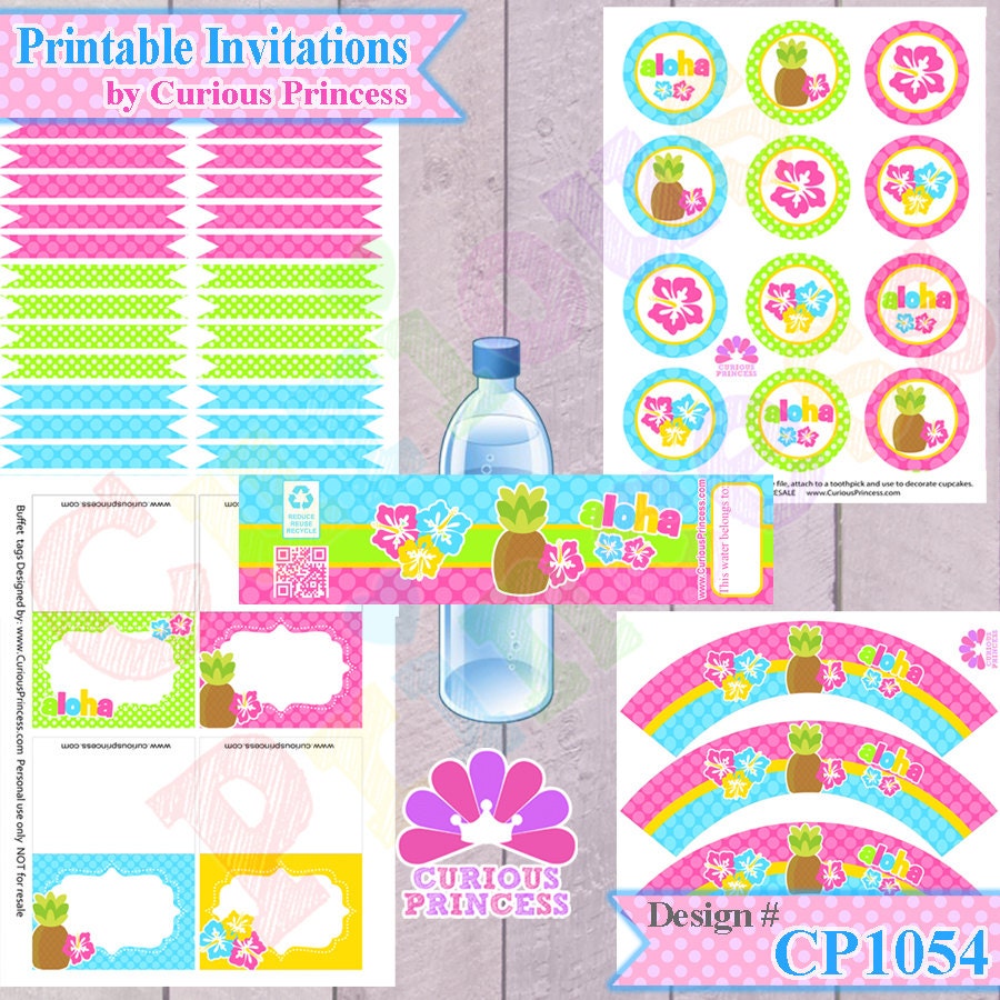 INSTANT download Hawaiian LUAU hula birthday party DIGITAL printable package girl girly