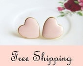 Pink Earrings Studs Heart Earrings Stud Pink Earrings Light Pink Earring Post Rose Pink Blush Pink - FREE SHIPPING