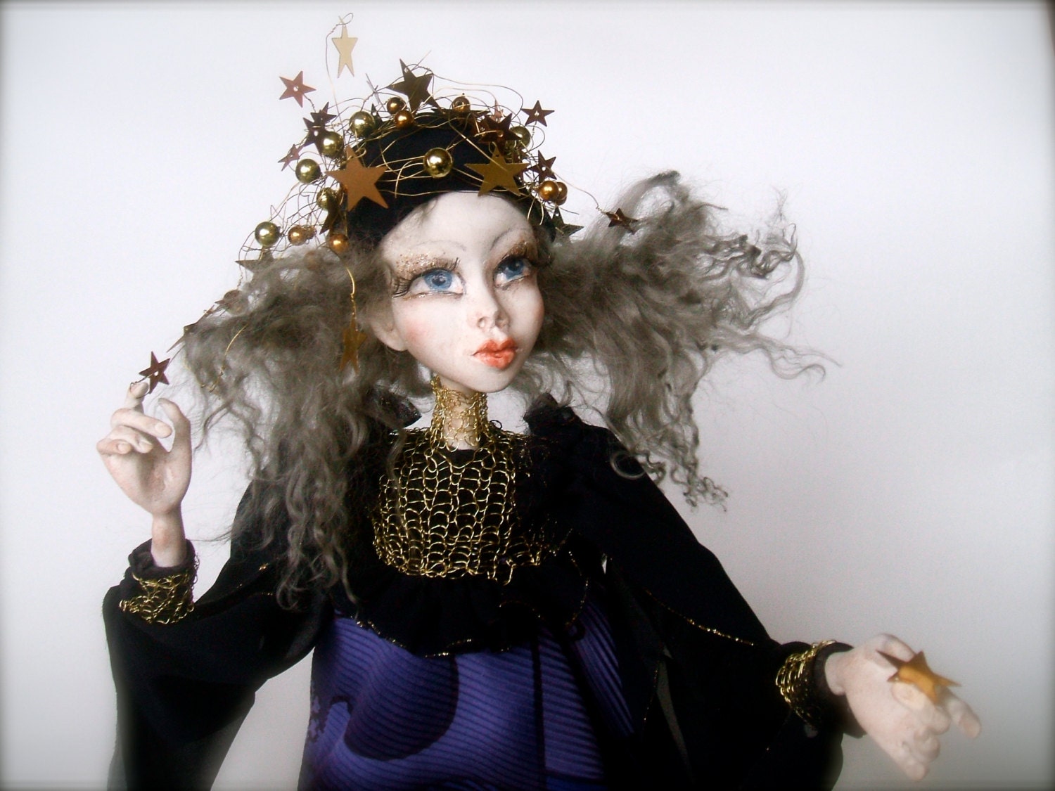 OOAK art doll "Night's romance " Paper clay - Handmade doll