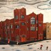 Rainy Day in Chicago - Oil on Canvas - 18" x 24" City Church Illinois umbrella people cold sienna blue gray