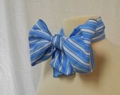 Baby Blue & White Nautical Striped Satin Scarf / Long Scarf 42 x 10"