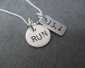 RUN DISTANCE Mixed Metals Necklace - 20 inch Sterling Silver Chain - Sterling Silver Round RUN Charm Plus Choose your Nickel Silver Distance
