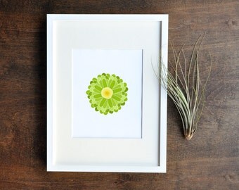 Mid Century Floral Wall Decor - Green Mum Flower Print - 8x10 Home Decor by RetroMenagerie