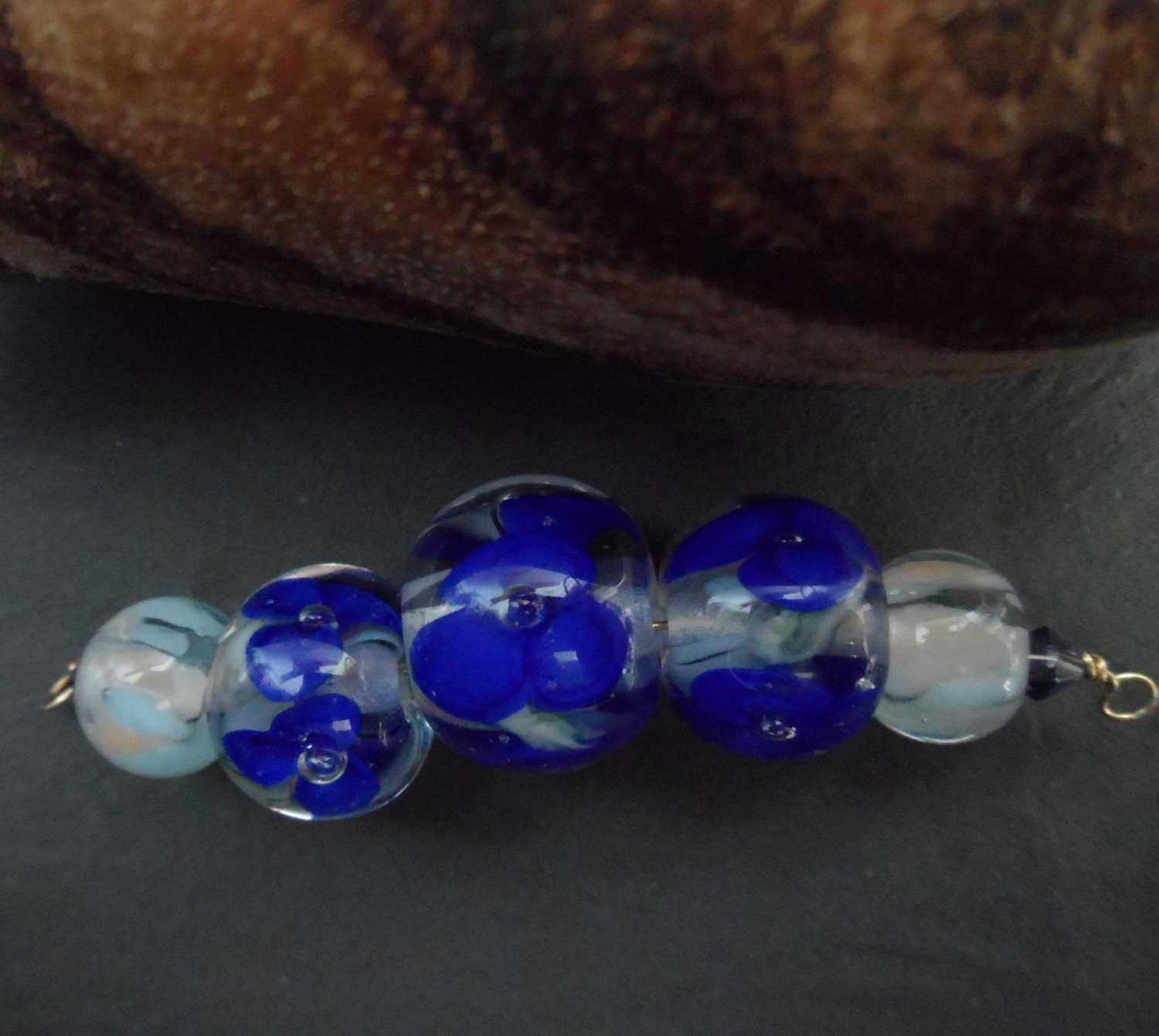 Handmade floral Lampwork bead set SRA CPteam FHFTeam