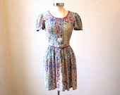 Tiptoe Through the Tulips Sweet Spring Dress / Floral 80s / S XS