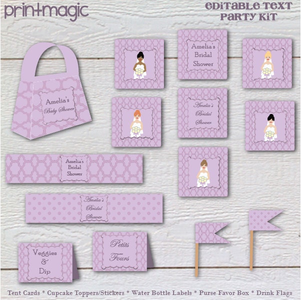 Instant Download Briday Shower Printable Party Kit with Changeable Text - Printable PDF