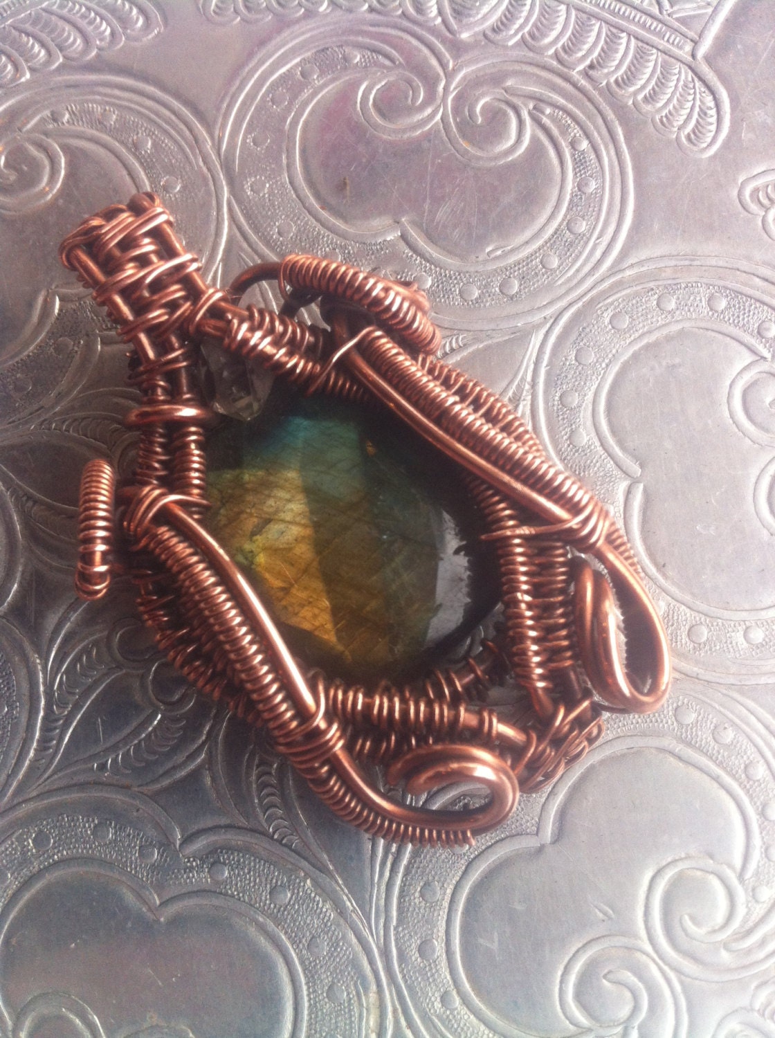 Faceted Labradorite and Copper Wire Wrapped pendant