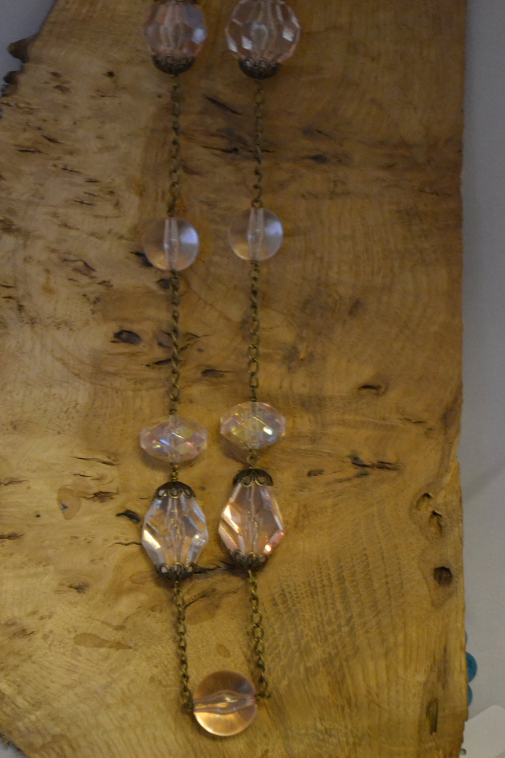 Antiqued gold Pale Pink long necklace - Cancer Charity