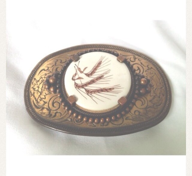 Brass and Ceramic Wheat Belt Buckle