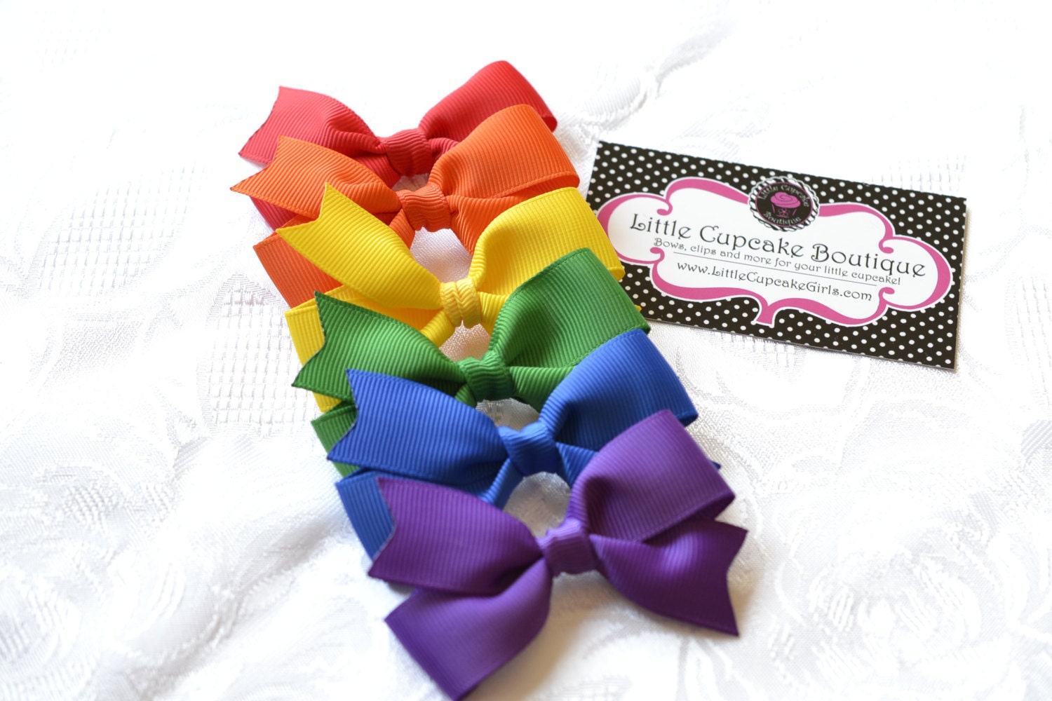 Rainbow Bolds Basic Hair Bow Clips (Set of 6)- Solid Color 3" Inch Simple Hair Bows- Red, Orange, Yellow, Green, Blue, Purple