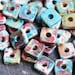 Mykonos beads, Greek ceramic - Multicolored Blue - square spacers, 8mm - 25pc - 0706