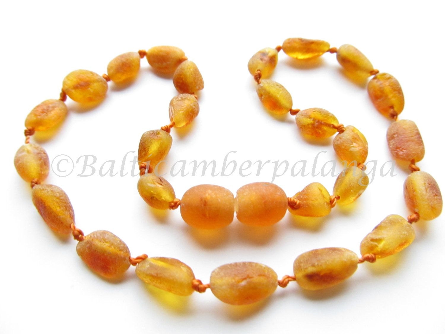 Raw Unpolished Baltic Amber Baby Teething Necklace Olive Form Cognac Color Beads