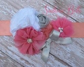 Maternity sash, Boutique pregnancy belly sash, maternity ribbon belt -  hot pink, white, coral and silver/grey maternity sash ribbon belt