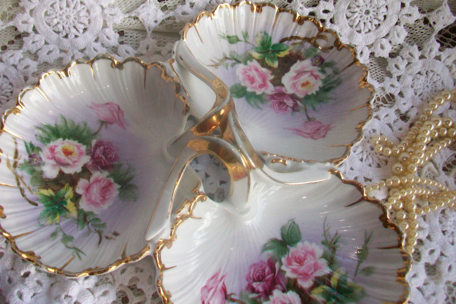 Vintage Porcelain Jewelry Dish, Elegant, Roses, Floral, French Country, Victorian, Shabby Chic Decor