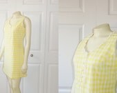 Vintage Mod Dress 60s Byer of California Yellow & White Checked Shift Size Small
