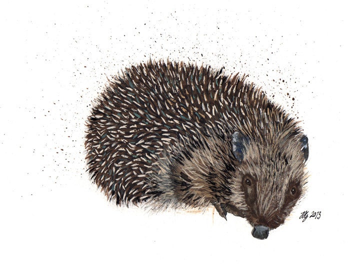Original of a Hedgehog "Thistle" Mixed Media Painting