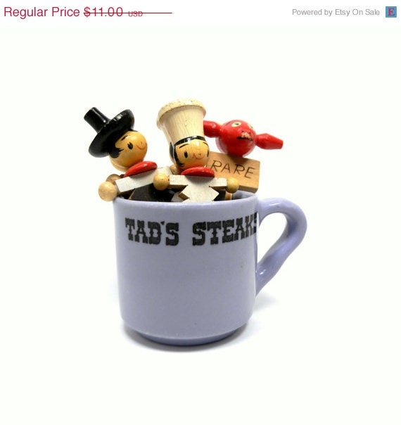 20% OFF SALE Tepco Diner Mug, Vintage 1950s Periwinkle Blue Tad's Steaks San Francisco Souvenir