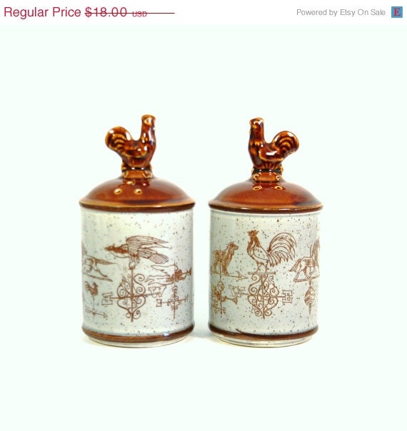 20% OFF SALE Country Rooster Shakers, Vintage 1960s Weather Vane Salt & Pepper Set