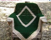 ON SALE Crochet  Afghan  Throw  Lap Blanket  Granny Square  Forest Green and Warm Beige