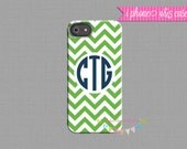 Monogrammed iPhone Case - Green Chevron