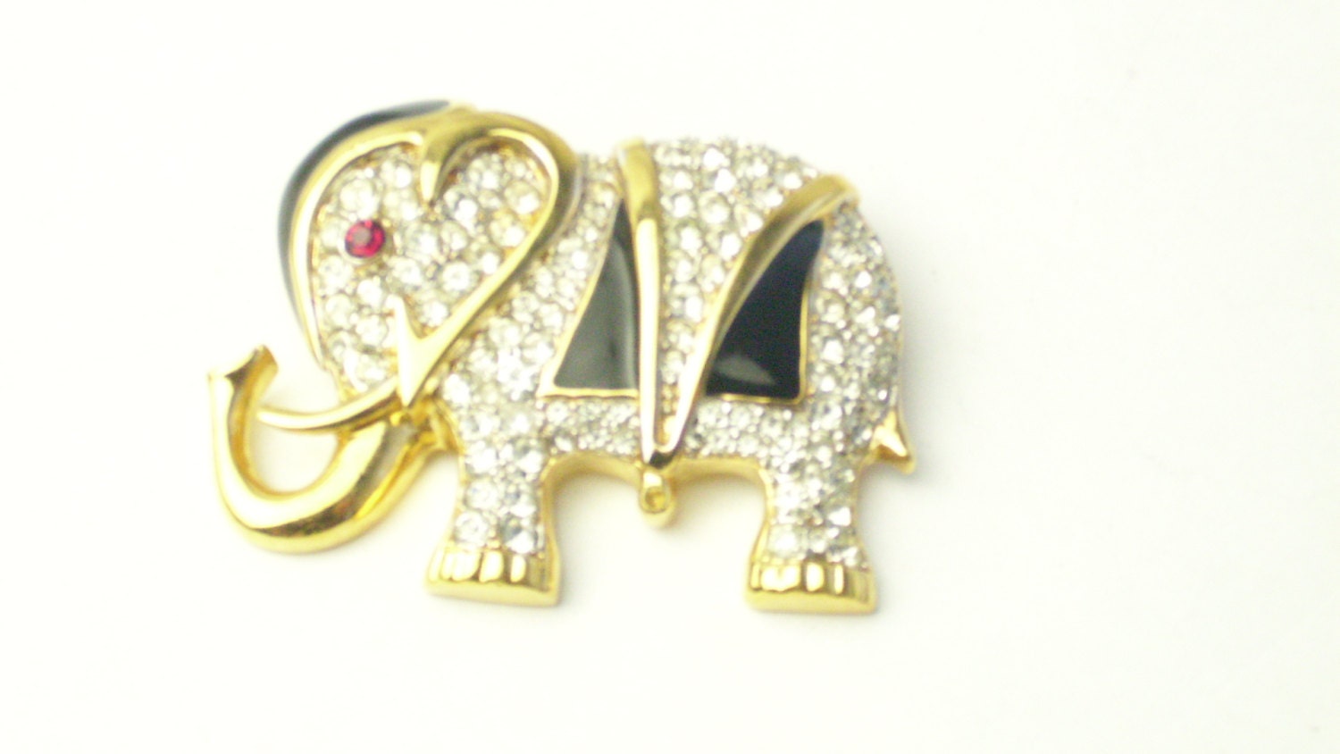 FAB D'Orlan Vintage Rhinestone Gold Black Enamel Elephant Costume Jewelry Brooch Pin on Etsy