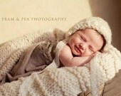 Newborn Bonnet & Blanket Set, Photo Prop, Cream, Lace, Cream Bonnet