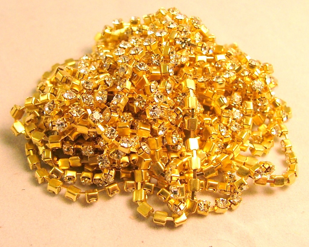 DESTASH- 3mm Brass Rhinestone Chain 13 feet