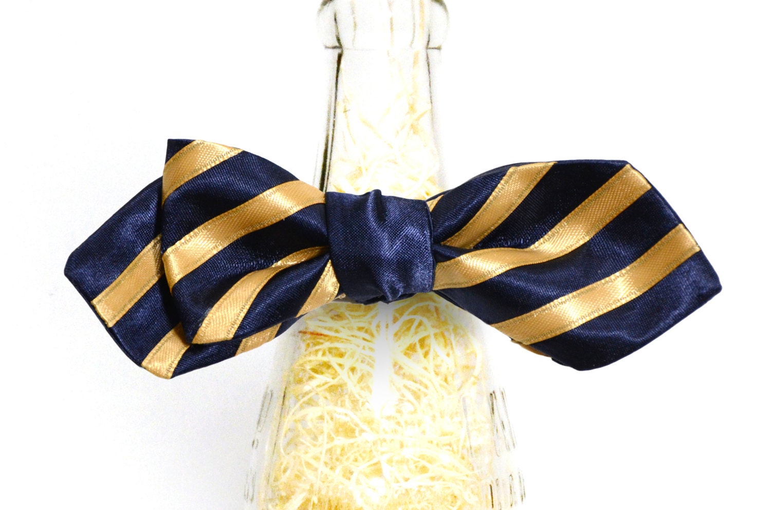 Handmade Harry Potter Inspired Ravenclaw Navy Blue and Bronze Stripes Self Tie Bow Tie