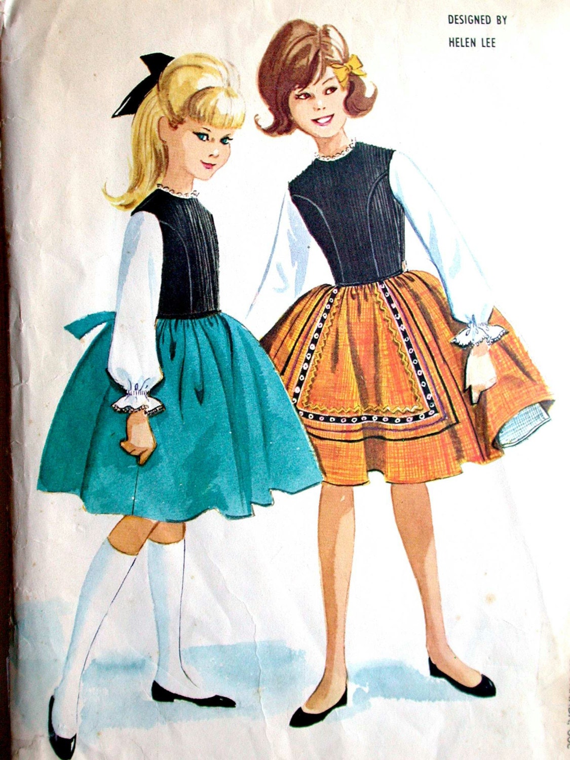 McCalls Dress Pattern No 6029 Vintage 1960s Girls Size 10 Breast 28" Princess Seams Full Gathered Skirt Petticoat Long Sleeves