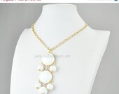 2 White Stones Necklace, White Bubble Necklace, Pure White Bubble Jewelry , Resin Jewelry (FN0592-M-Pure White)