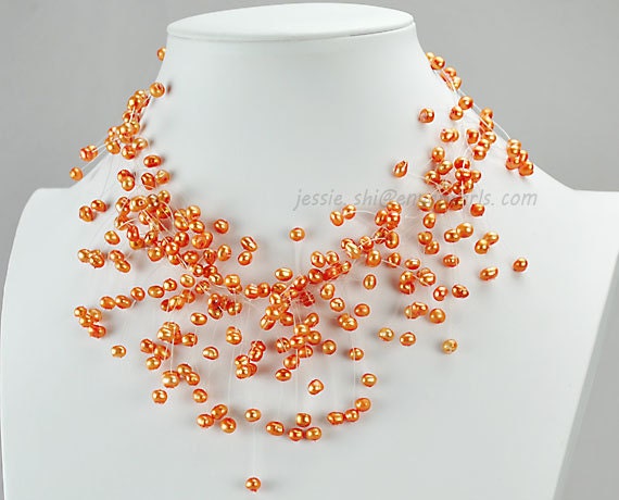 Pearl Necklace,Statement Necklace, Chunky Necklace,Wedding Necklace,Bubble necklace (FN0132-Orange)