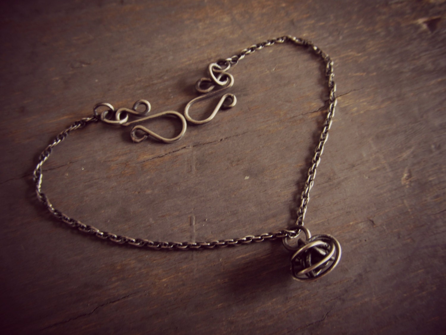 Sterling Silver Wire Knot Bracelet - Oxidized Silver Charm Bracelet