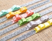 GLITTER Collection: Mini Chevron Bow on Silver Glitter Elastic Headband