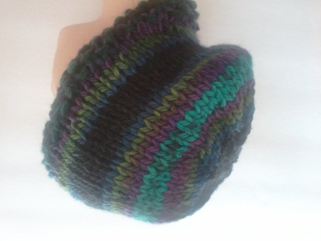 Knit slouchy beanie, unisex hat, mens hat, womens hat, bright stripe hat