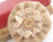 Burlap Hair Flower or Pin,  Bow,  Rustic Fashion Pin, Accessories, Home Decor,  Shabby Chic, Cottage Style