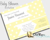 Ribbons and Polka Dots Baby Shower Invitation Yellow Grey Gender Neutral - Printable Custom Invites DIY 5x7 Digital JPEG and PDF Files