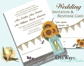 Rustic Sunflower Wedding Invitation and RSVP Mason Jar, Wood, Burlap - DIY Invites Printable Custom 5x7 Digital Jpeg and PDF Files