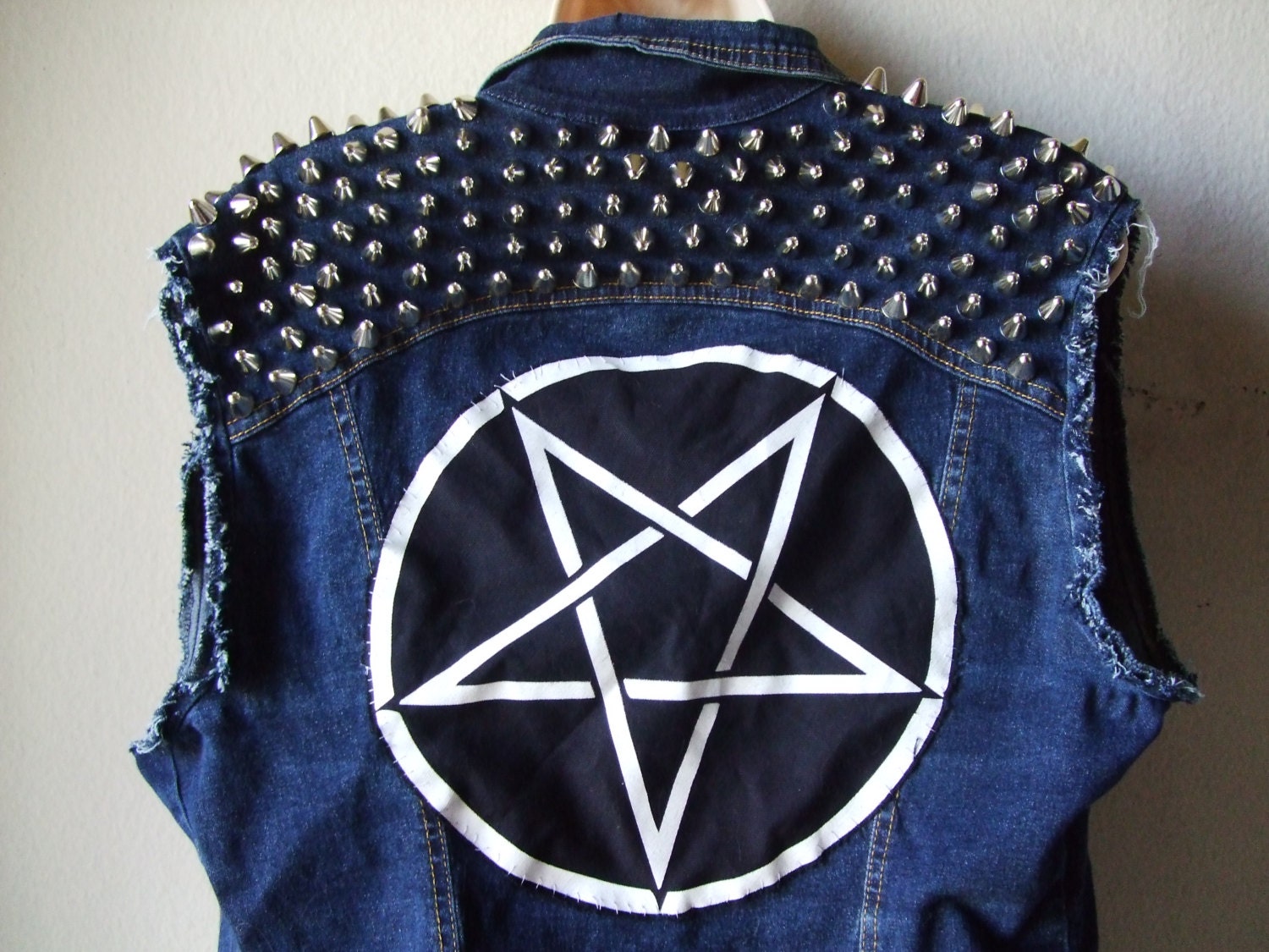Studded Denim Vest Pentagram Punk Cut-Off