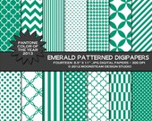 INSTANT DOWNLOAD Emerald Patterned Digital Backgrounds Pantone Emerald Green Digital Paper 8.5x11 or 12x12 or A4 Commercial Use