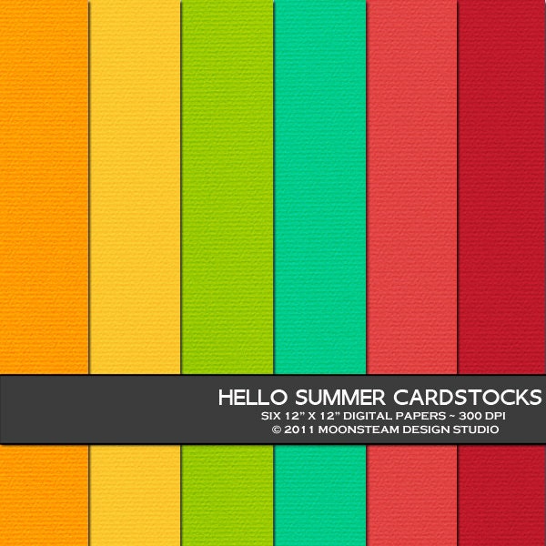INSTANT DOWNLOAD Hello Summer Digital Papers Cardstock Texture Orange Yellow Lime Turquoise Red Digital Backgrounds 8.5x11 or 12x12 or A4