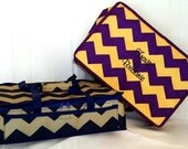 Chevron Print Insulated Casserole Carrier In Navy and Tan or Purple and Gold With Optional Personalization