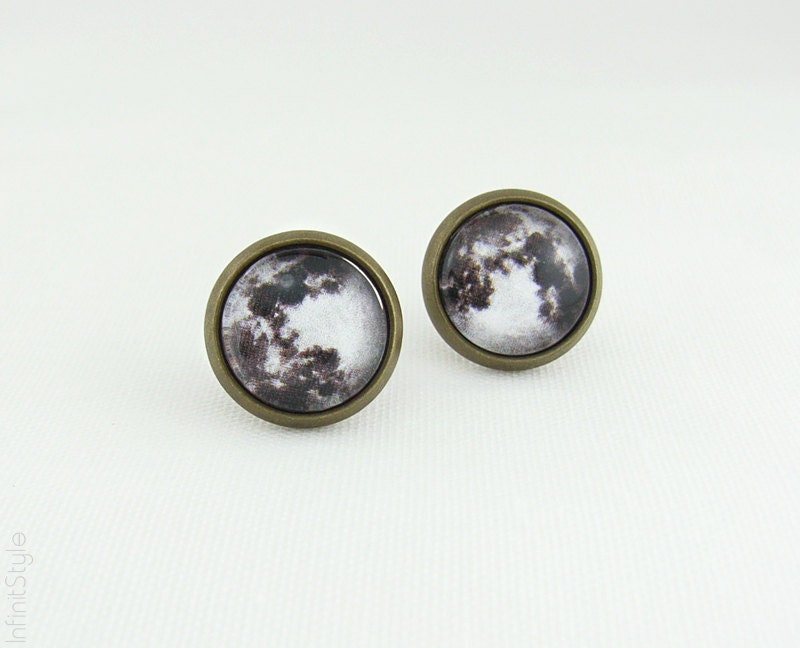 Full Moon Stud Earrings - Space Jewelry
