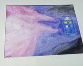 TARDIS watercolor painting with mat
