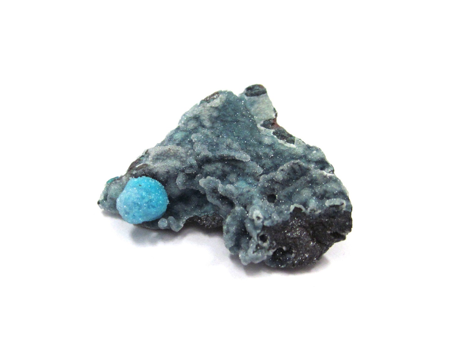 Chrysocolla Druzy Specimen 28mm x 30mm Hematite, For Wire Wrapping and Jewelry Making, Blue, Turquoise, Grey (Lot No. 3812)