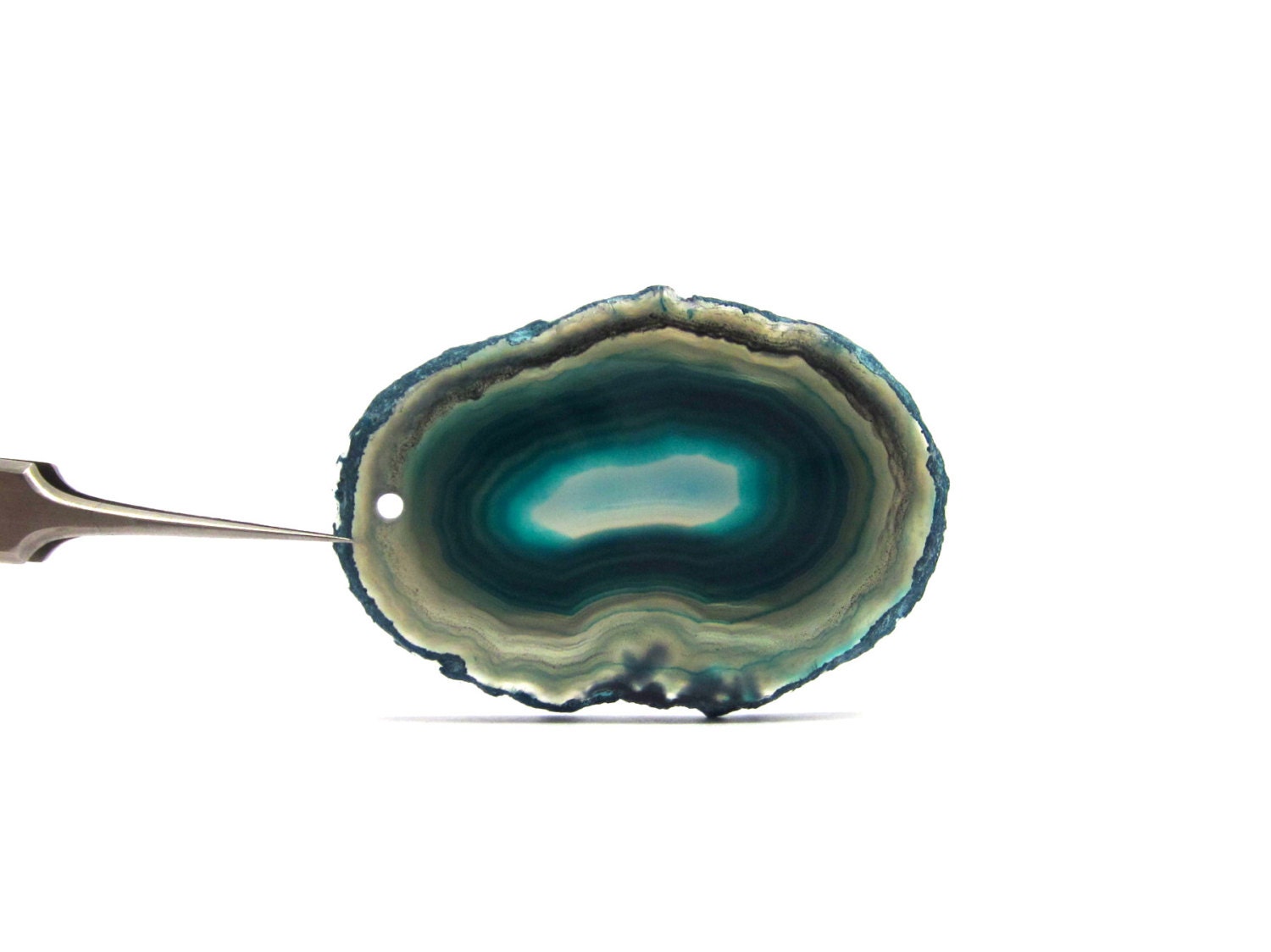 Agate Slice with Drilled Hole for Wire Wrapping and Jewelry Making Teal and Grey 54mm x 38mm (Lot No. 3546)