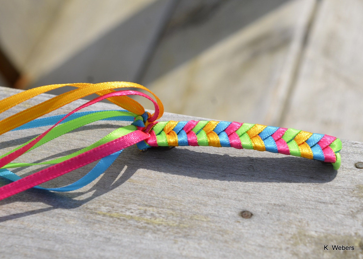 Bright Neon Braided barrette, Retro 80s