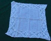 WHITE COTTON Handkerchief With Lace Edge