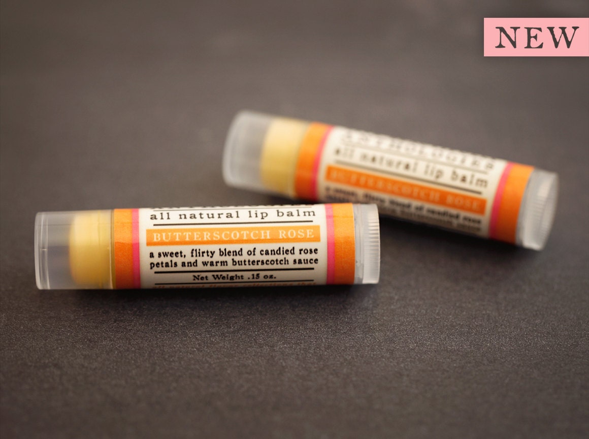 Butterscotch Rose Lip Balm - All Natural - Candied Rose Petals with Butterscotch Sauce