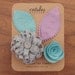 NEW - Handmade Felt Flowers. Grey, Lavendar, Pale Aqua. Set of 2 Flowers and 2 Leaves. Pretty in Pastel by Catshy Crafts